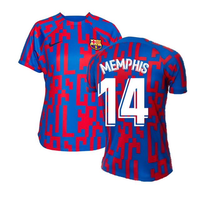2022-2023 Barcelona Pre-Match Training Shirt (Blue) - Ladies (MEMPHIS 14)-SoccerKits Hub | Buy Soccer Jerseys Online